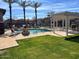 A community pool surrounded by lounge chairs, palm trees, and green lawns at 5436 W Chisum Trl, Phoenix, AZ 85083