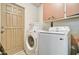 Functional laundry room featuring modern washer and dryer units and storage cabinets at 1059 E 9Th Ave, Mesa, AZ 85204