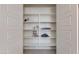 Spacious pantry behind double doors with shelving for optimal storage organization at 11738 S 173Rd Ln, Goodyear, AZ 85338