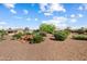 Spacious backyard with desert landscaping, a rock waterfall, and a view of the neighborhood at 13841 W Nogales Dr, Sun City West, AZ 85375