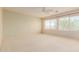 Bright, spacious bedroom featuring plush carpet, a ceiling fan, and large windows for ample natural light at 16228 W Crocus Dr, Surprise, AZ 85379