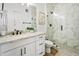Bright bathroom with a stylish vanity, sink, and a large walk-in shower with beautiful tile work at 2511 W Queen Creek Rd # 165, Chandler, AZ 85248