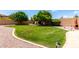Backyard featuring green grass, trees, decorative rock and desert landscaping at 2528 N Ashbrook Cir, Mesa, AZ 85213