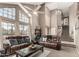 Inviting living room with vaulted ceilings, large windows, and comfortable leather seating at 7402 W Kerry Way, Glendale, AZ 85308