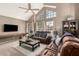 Inviting living room with vaulted ceilings, large windows, and comfortable leather seating at 7402 W Kerry Way, Glendale, AZ 85308