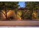 Backyard landscape with spotlighting illuminating bougainvillea and other plants adjacent to a private patio at 7979 E Princess Dr # 26, Scottsdale, AZ 85255