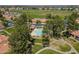Aerial view of community pool with mature trees, manicured lawns, and walking paths at 945 N Pasadena -- # 84, Mesa, AZ 85201