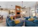 Open-concept living area with stylish sofas, decorative rug, and seamless flow to the kitchen at 3060 N Ridgecrest -- # 200, Mesa, AZ 85207