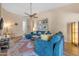 Bright living room featuring a comfortable blue sectional sofa and a decorative area rug at 3060 N Ridgecrest -- # 200, Mesa, AZ 85207