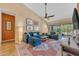 Spacious living room with blue sofas, decorative rug, and natural light, ideal for relaxation at 3060 N Ridgecrest -- # 200, Mesa, AZ 85207