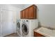 A well-equipped laundry room offers convenience with cabinets and modern washer and dryer units at 2620 W Piedmont Rd, Phoenix, AZ 85041