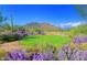 Lush golf course with mountain views and vibrant purple wildflowers at 32868 N 69Th St, Scottsdale, AZ 85266