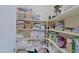 Pantry with white shelving provides storage for linens, puzzles, food, and small appliances at 32868 N 69Th St, Scottsdale, AZ 85266
