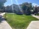 Apartment building with well-maintained grassy area, sidewalks, mature trees and a bright blue sky at 29606 N Tatum Blvd # 276, Cave Creek, AZ 85331