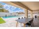 The backyard features a beautiful pool with a table and chairs at 2969 E Trigger Way, Gilbert, AZ 85297