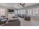 Bright living room featuring neutral walls, recessed lighting and plantation shutters for a crisp modern feel at 2969 E Trigger Way, Gilbert, AZ 85297