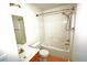 Clean bathroom featuring a shower-tub combination, vanity, and tiled floors at 5808 E Brown Rd # 60, Mesa, AZ 85205