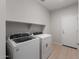 Laundry room with modern washer and dryer, storage shelves and a white door at 17791 W Getty Dr, Goodyear, AZ 85338
