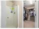 Bathroom featuring a walk-in shower and an adjacent walk-in closet with ample storage space at 3940 E Geronimo St, Gilbert, AZ 85295
