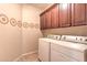 Laundry room with overhead cabinets and washer and dryer set at 9843 E Acacia Dr, Scottsdale, AZ 85260