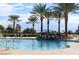 Relaxing community pool with palm trees and a rock feature at 1384 E Las Colinas Dr, Chandler, AZ 85249