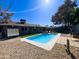 Backyard showcasing a pool, patio, and gravel landscaping at 1720 E Intrepid Ave, Mesa, AZ 85204