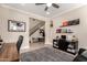 Comfortable living room with stairs, modern decor, and hardwood floors at 3272 E Tyson St, Gilbert, AZ 85295
