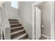 Carpeted staircase leading upstairs, with a half bathroom on the landing at 1753 E Maddison Cir, San Tan Valley, AZ 85140