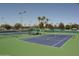 Scenic view of a tennis court featuring a vibrant green playing surface and well-maintained net under a clear blue sky at 24816 S Golfview Dr # 46, Sun Lakes, AZ 85248