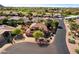 Scenic aerial view of a well-maintained home with lush landscaping, surrounded by green lawns and paved streets at 4055 N Recker Rd # 71, Mesa, AZ 85215