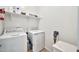 Functional laundry room featuring a washer, dryer, storage shelves, and modern appliances at 4803 S Ferric --, Mesa, AZ 85212