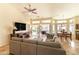 Open-concept living room with large sectional sofa, TV, and access to outdoor patio, perfect for entertaining at 18907 N 92Nd Way, Scottsdale, AZ 85255