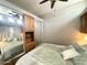 Bedroom with a ceiling fan, mirrored closet doors reflecting the well decorated interior at 381 S Gypsum Dr, Apache Junction, AZ 85119