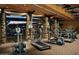 Well-equipped fitness center with modern cardio machines and weights with stone pillar accents at 3841 E Patrick Ln, Phoenix, AZ 85050