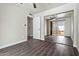 A well lit bedroom with closet, ceiling fan, and view of patio at 9847 E Michigan Ave, Sun Lakes, AZ 85248