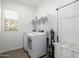 Bright laundry room featuring a window, shelving, washer, and dryer at 4077 S Sabrina Dr # 14, Chandler, AZ 85248