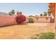 Large backyard featuring a block wall, a colorful flowering bush, and a shed with a brick patio at 10603 W Ruth Ave, Peoria, AZ 85345