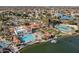 Stunning aerial view showcasing the lagoon, swimming pool, and lush landscaping of the community at 1101 N Peppertree Dr, Gilbert, AZ 85234