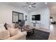 Home office featuring a comfortable sofa, work desk, natural light, and stylish decor at 18438 N 96Th Way, Scottsdale, AZ 85255