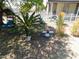 Landscaped backyard featuring a bird bath, drought-tolerant plants, and a charming white picket fence at 2400 E Baseline Ave # 153, Apache Junction, AZ 85119