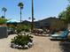 Serene backyard oasis, complete with lush plants, desert landscaping, and gravel groundcover at 2400 E Baseline Ave # 153, Apache Junction, AZ 85119