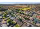 Overhead aerial view of a neighborhood with well-maintained homes, green spaces, and nearby community amenities at 3592 E Sandwick Dr, San Tan Valley, AZ 85140