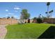 Fully-fenced backyard features an artificial lawn, mature landscaping and room to entertain at 510 E Fremont Dr, Tempe, AZ 85282