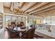 A wood ceiling dining room with leather chairs offers stunning mountain views at 1607 N Quartz Valley Rd, Scottsdale, AZ 85266