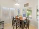 Cozy dining area features natural light, modern lighting fixture, and wood table with chairs at 21335 N 64Th Ave, Glendale, AZ 85308