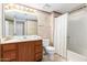 Bathroom featuring a vanity, a standard toilet, and a shower with a curtain at 2524 S El Paradiso -- # 122, Mesa, AZ 85202