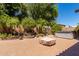 A manicured backyard featuring a water feature, trees, and a covered outdoor seating area at 2680 E Lodgepole Dr, Gilbert, AZ 85298