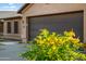 The house has a large garage door and desert landscaping featuring yellow flowers and green bushes at 4020 N 151St Dr, Goodyear, AZ 85395