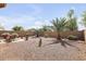 A spacious backyard featuring desert landscaping, a seating area and privacy walls at 41341 W Little Dr, Maricopa, AZ 85138