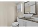 Modern half-bath with a granite countertop, vessel sink, and white cabinet, offering stylish convenience at 6007 N 79Th St, Scottsdale, AZ 85250